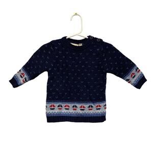 New JoJo Maman Bebe Boys 6-12Mos Long Sleeve Wool Pullover Sailboat Sweater